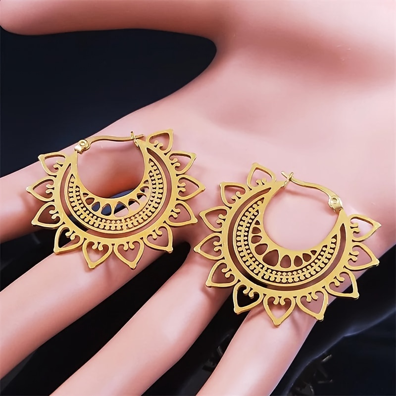 Women's Boho-Chic Golden Lotus Mandala Hoop Earrings